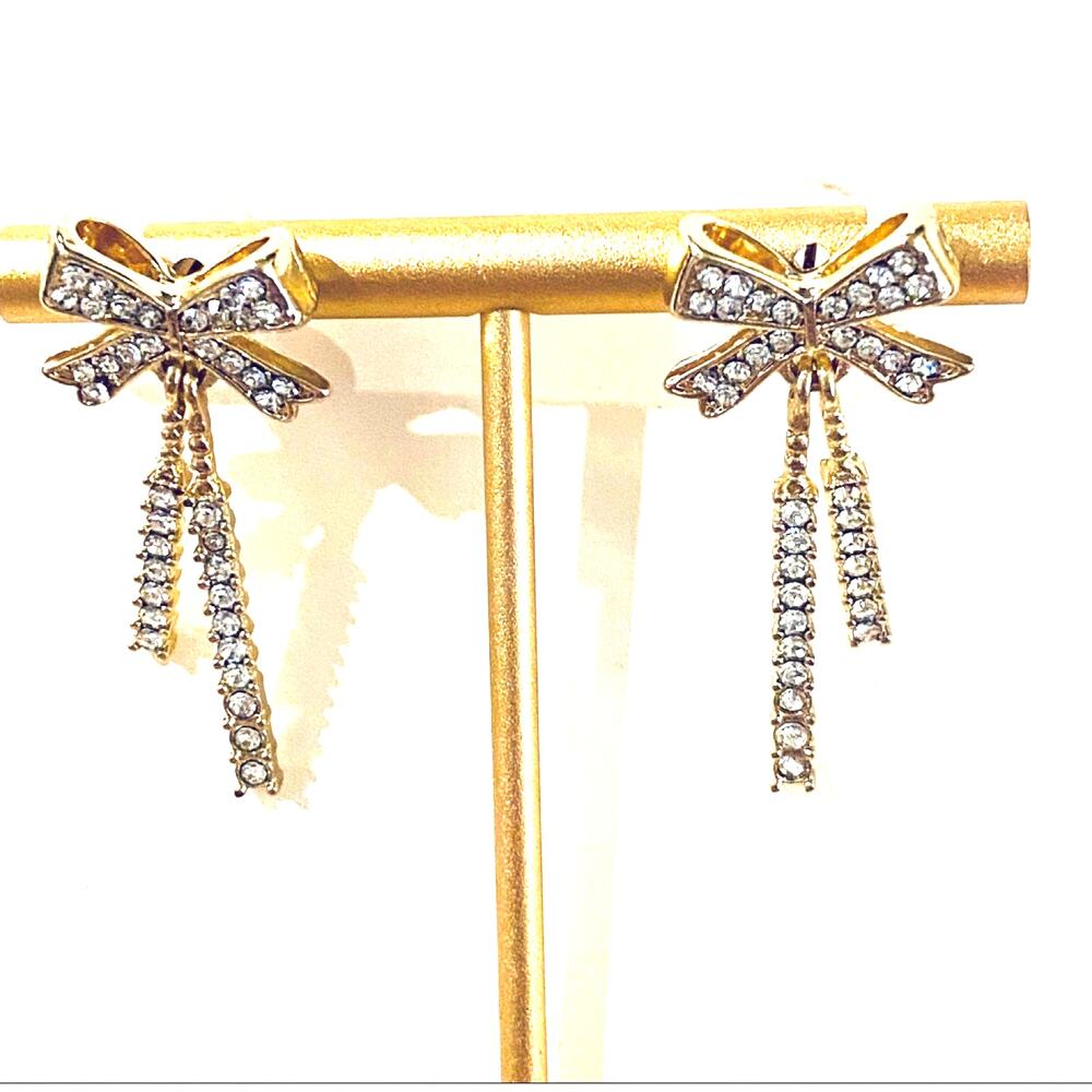 Rhinestone Bow Drop Earrings